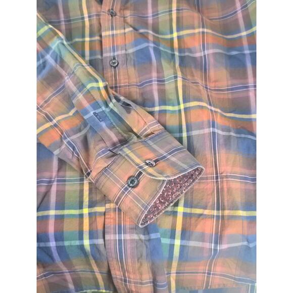 Bugatchi Uomo Shaped Fit Plaid Dress Shirt Men’s L Long Sleeve Multicolor - Picture 5 of 6